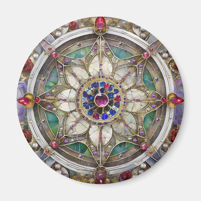Ruby, Amethyst, Sapphire und Pearl Mandala Magnet (Vorne)