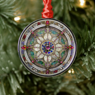 Ruby, Amethyst, Sapphire und Pearl Mandala Ornament Aus Metall