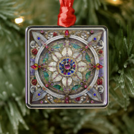 Ruby, Amethyst, Sapphire und Pearl Mandala Ornament Aus Metall
