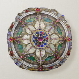 Ruby, Amethyst, Sapphire und Pearl Mandala Rundes Kissen