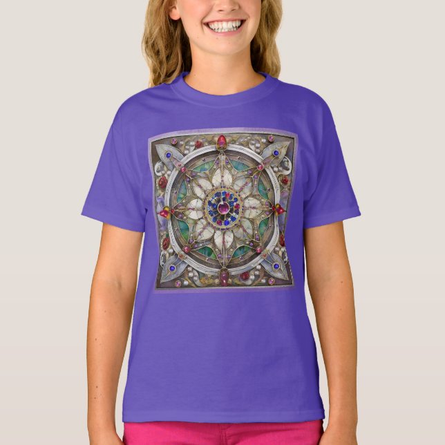 Ruby, Amethyst, Sapphire und Pearl Mandala T-Shirt (Vorderseite)