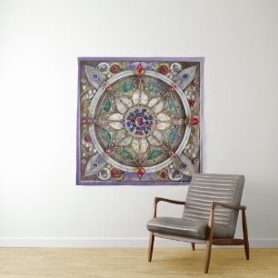 Ruby, Amethyst, Sapphire und Pearl Mandala Wandteppich