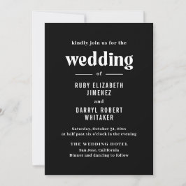 Ruby Black Modern Wedding Einladung