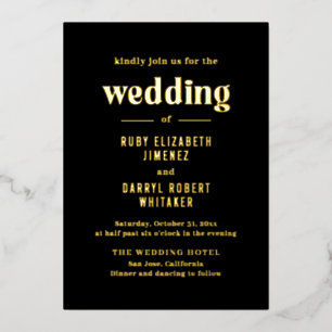 Ruby Black Modern Wedding Folieneinladung