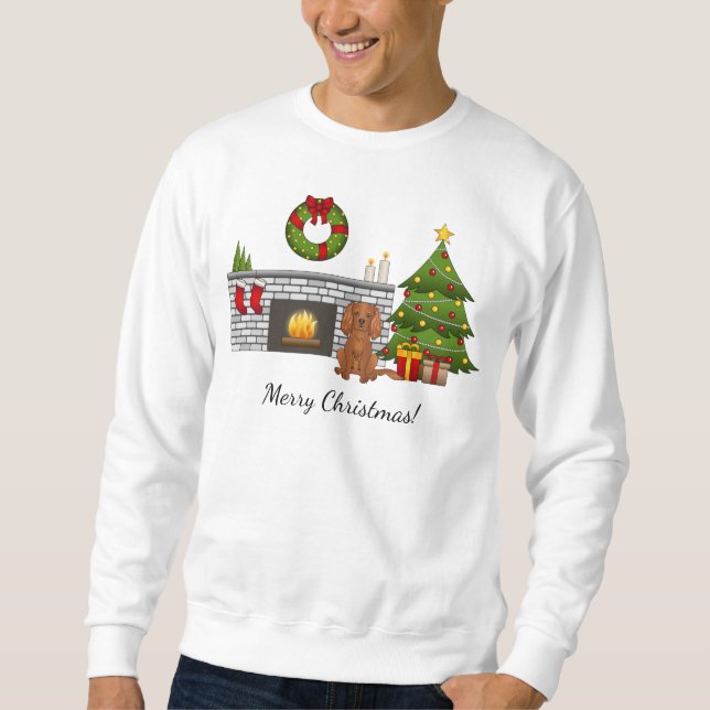 Ruby Cavalier Dog im Weihnachtszimmer Sweatshirt (Vorderseite)