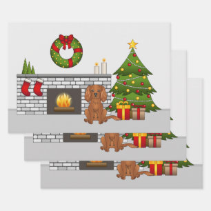 Ruby Cavalier Dog in einem Weihnachtszimmer Geschenkpapier Set
