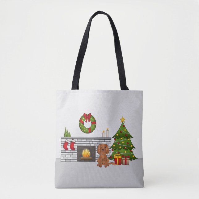 Ruby Cavalier Dog in einem Weihnachtszimmer Tasche (Vorderseite)