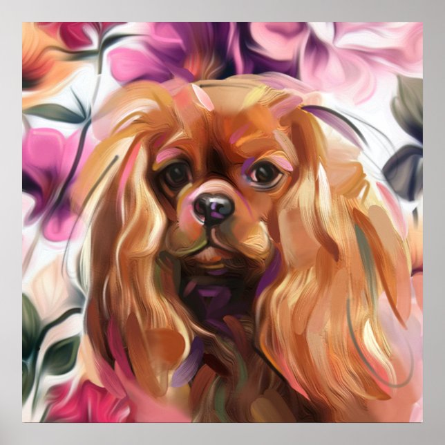 'Ruby' Cavalier-Hund-Kunstwerk auf Papier | groß Poster (Vorne)