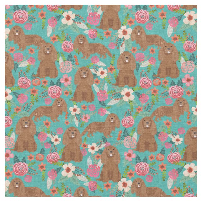 Ruby Cavalier kc Spanischer Hund Vintage Blüten Stoff (Nahaufnahme)