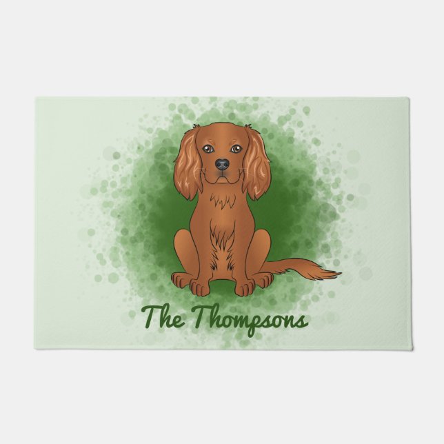 Ruby Cavalier King Charles Spaniel Dog On Green Fußmatte (Vorderseite)