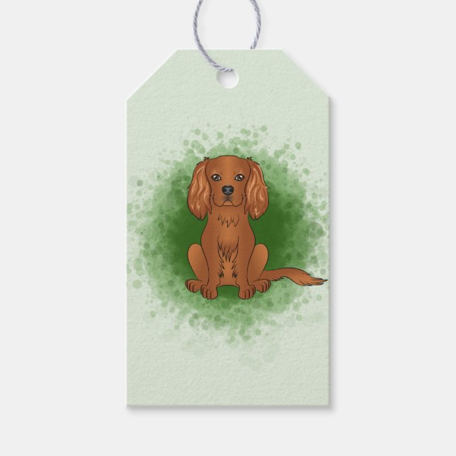Ruby Cavalier King Charles Spaniel Dog On Green Geschenkanhänger (Vorderseite)