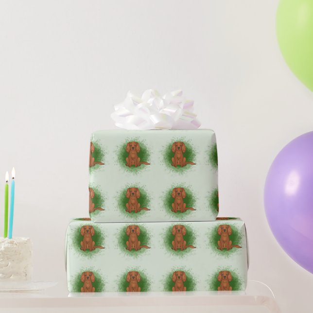Ruby Cavalier King Charles Spaniel Dog On Green Geschenkpapier (Partygeschenke)