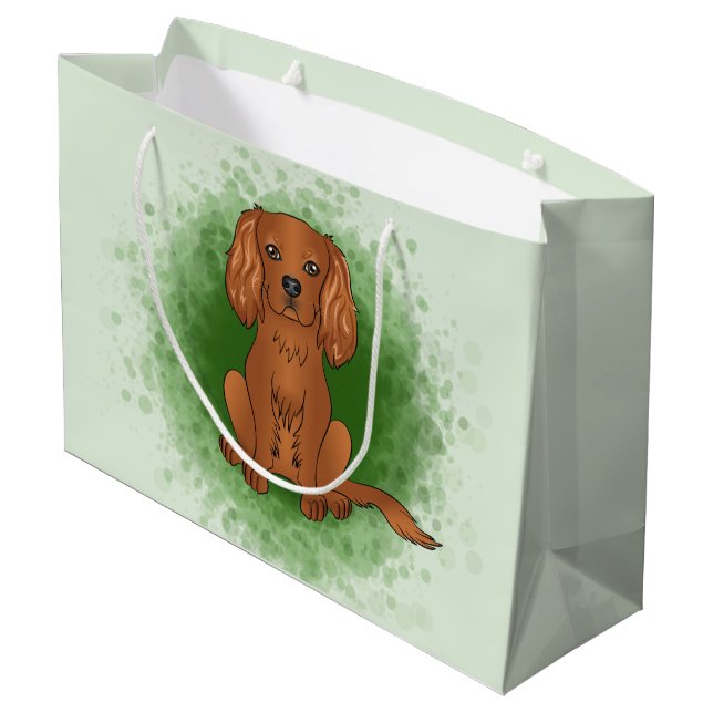Ruby Cavalier King Charles Spaniel Dog On Green Große Geschenktüte (Rückseite Schrägansicht)