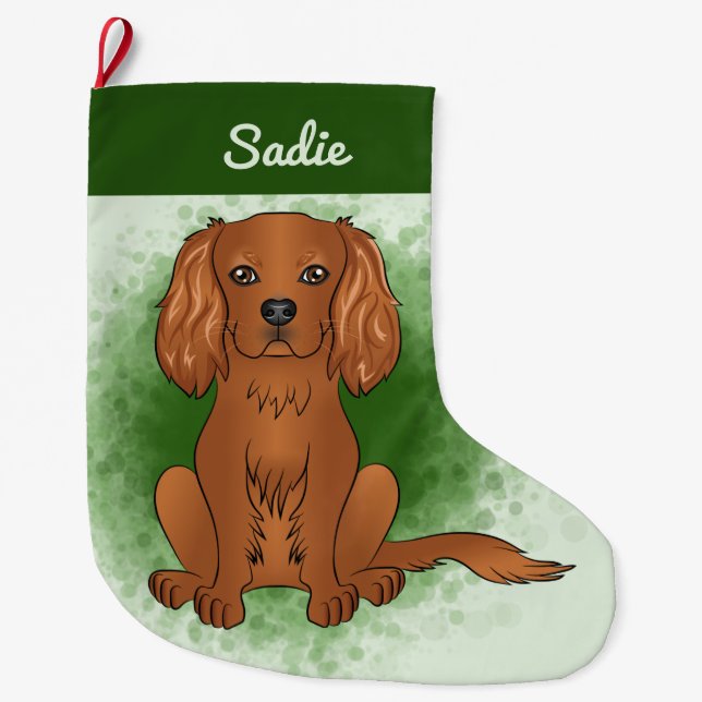 Ruby Cavalier King Charles Spaniel Dog On Green Großer Weihnachtsstrumpf (Vorderseite)
