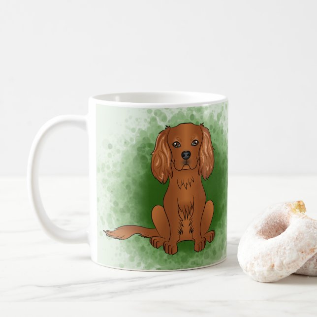 Ruby Cavalier King Charles Spaniel Dog On Green Kaffeetasse (Mit Donut)