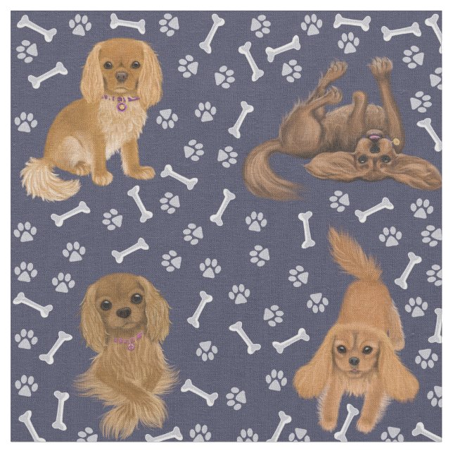 Ruby Cavalier King Charles Spaniel Fabric Stoff (Nahaufnahme)