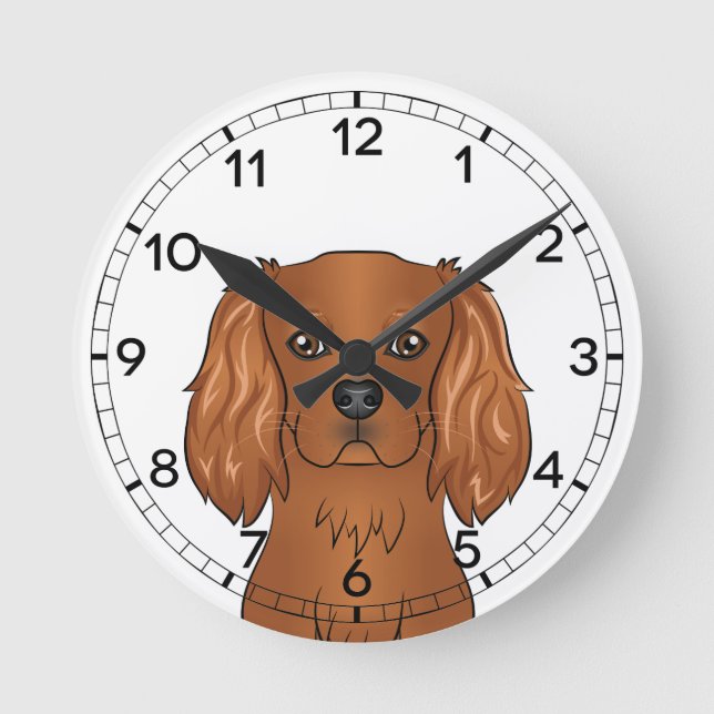 Ruby Cavalier King Charles Spaniel Head Runde Wanduhr (Vorderseite)