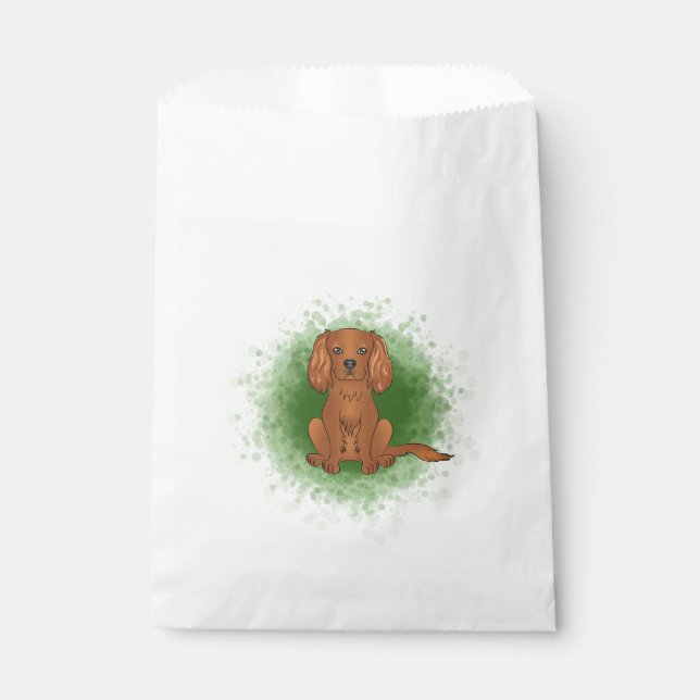 Ruby Cavalier King Charles Spaniel Hund auf Grün Geschenktütchen (Vorderseite)