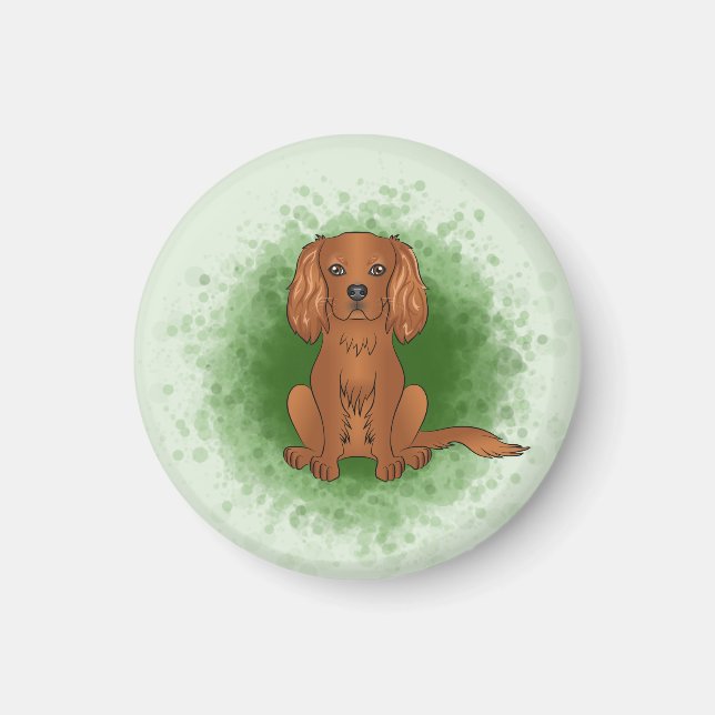 Ruby Cavalier King Charles Spaniel Hund auf Grün Magnet (Vorne)