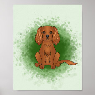 Ruby Cavalier King Charles Spaniel Hund auf Grün Poster
