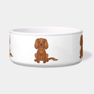 Ruby Cavalier King Charles Spaniel Hund sitzend Napf