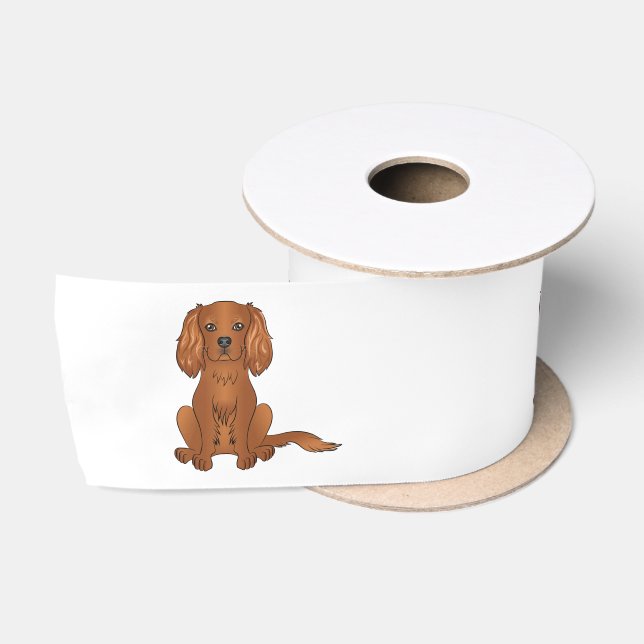 Ruby Cavalier King Charles Spaniel Hund sitzend Satinband (Spule)