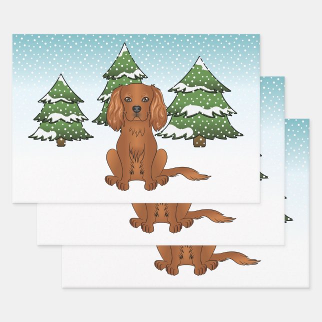 Ruby Cavalier King Charles Spaniel im Winter Geschenkpapier Set (Set)
