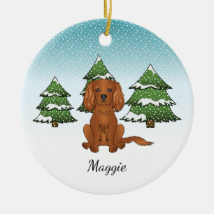 Ruby Cavalier King Charles Spaniel im Winter Keramik Ornament