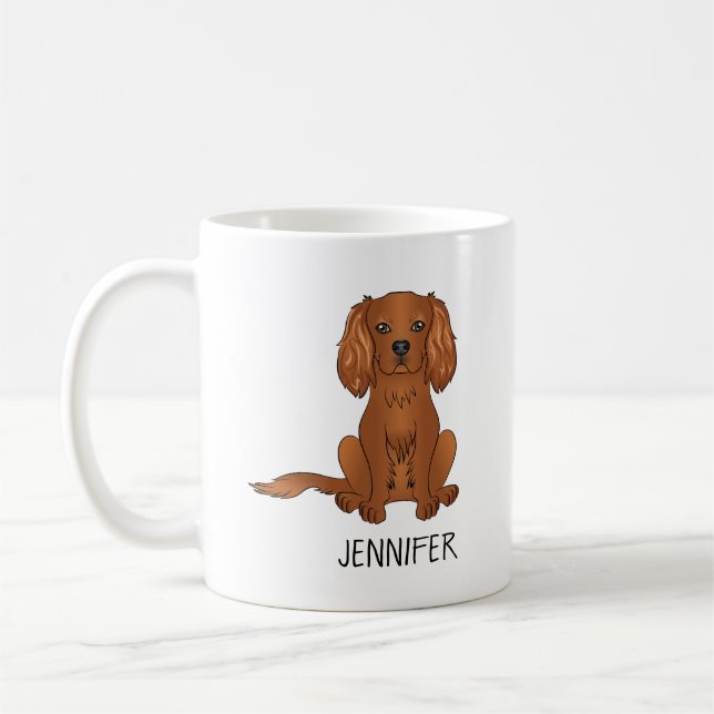 Ruby Cavalier King Charles Spaniel & Name Kaffeetasse (Links)