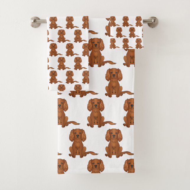Ruby Cavalier King Charles Spaniel Pattern Badhandtuch Set (Insitu)