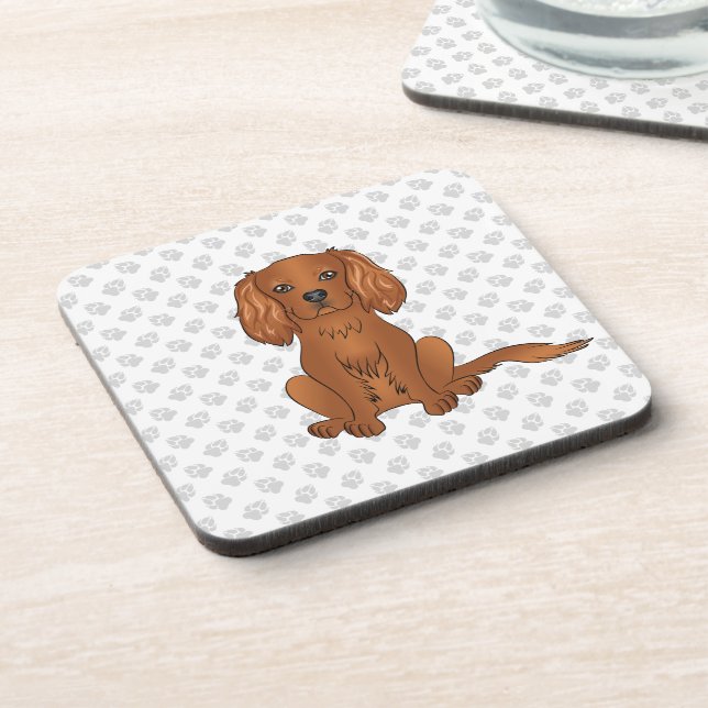 Ruby Cavalier King Charles Spaniel & Paws Getränkeuntersetzer (Linke Seite)