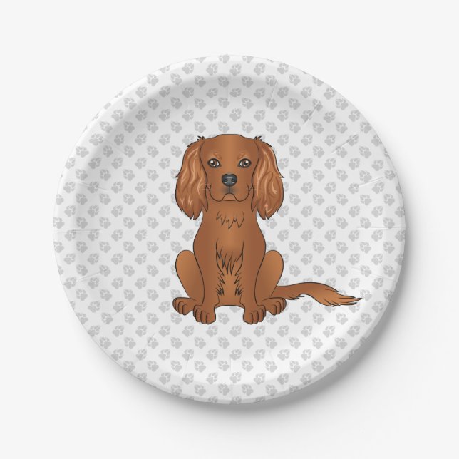 Ruby Cavalier King Charles Spaniel & Pfoten Pappteller (Vorderseite)
