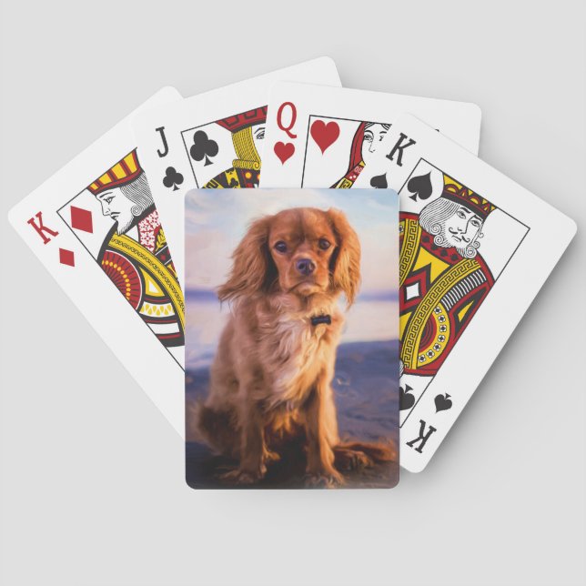 Ruby Cavalier König Charles Spaniel im Sonnenunter Spielkarten (Rückseite)