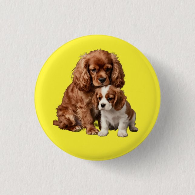 Ruby Cavalier Spaniel und ihr Blenheim-Welpe Button (Vorderseite)
