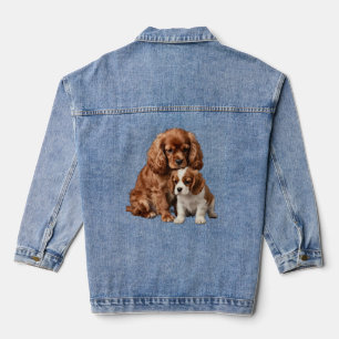 Ruby Cavalier Spaniel und ihr Blenheim-Welpe Jeansjacke