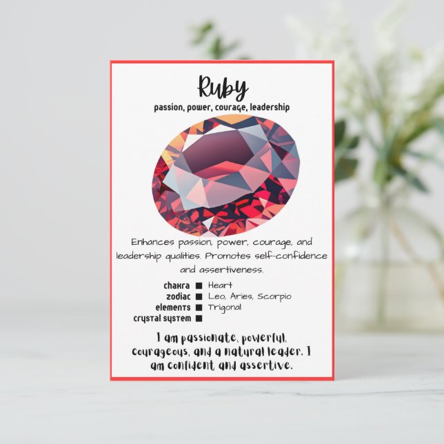 Ruby Crystal Meaning Card Einladung (Stehend Vorderseite)