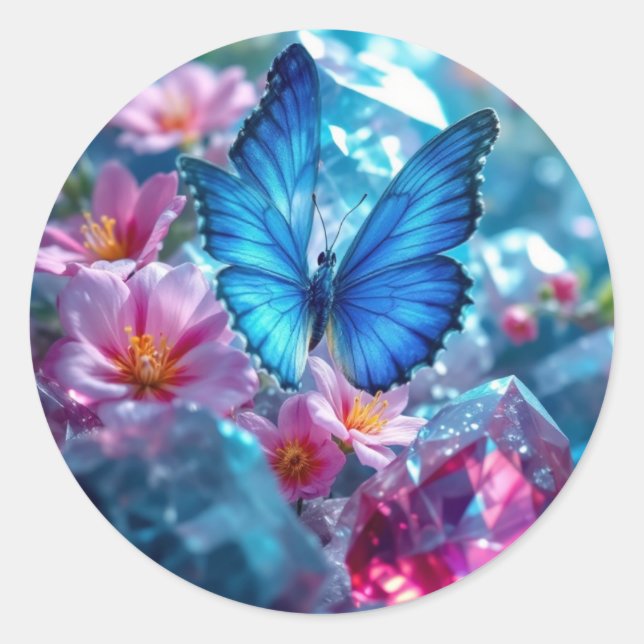 Ruby Crystals Garden Butterfly Runder Aufkleber (Vorderseite)