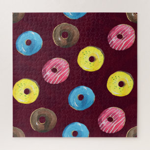 Ruby Donuts: Aquarellfarbenes, nahtloses Muster.