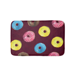 Ruby Donuts: Aquarellfarbenes, nahtloses Muster. Badematte