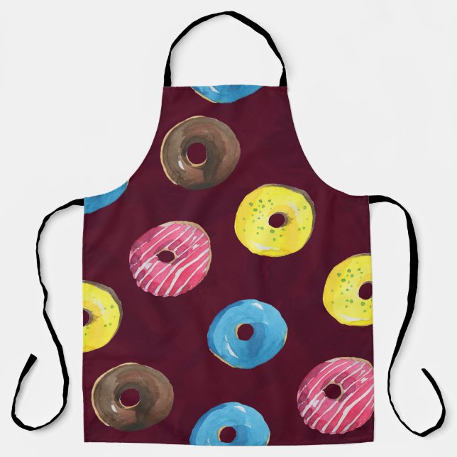 Ruby Donuts: Aquarellfarbenes, nahtloses Muster. Schürze (Vorderseite)