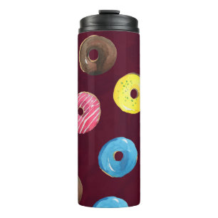 Ruby Donuts: Aquarellfarbenes, nahtloses Muster. Thermosbecher