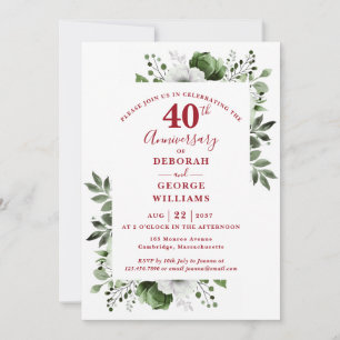 Ruby Elegant Greenery 40. Hochzeitstag Einladung