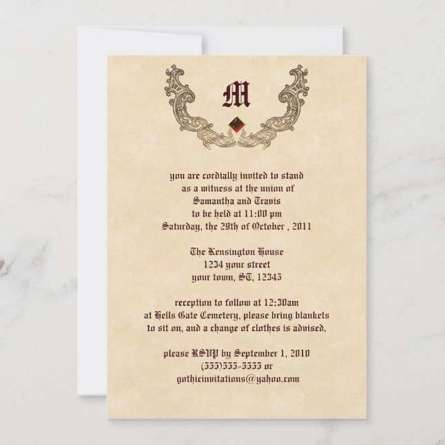 Ruby et or Monogramme Invitation gothique (Devant)