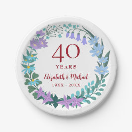 Ruby Floral Bluebells Wreath zum 40. Jahrestag Pappteller