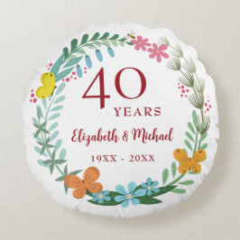 Ruby Floral Butterfly zum 40. Hochzeitstag Rundes Kissen