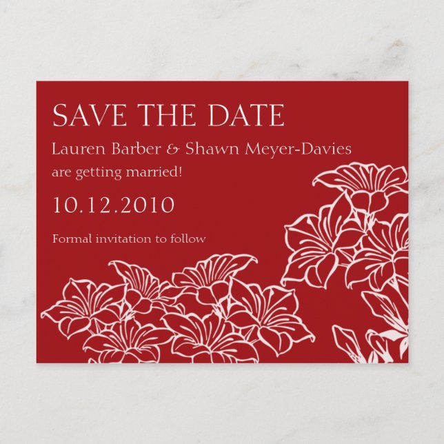 Ruby Floral Konturen Save the Date Postkarte (Vorderseite)