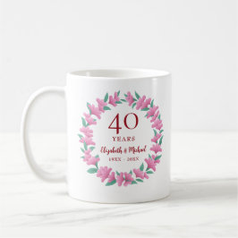 Ruby Floral Pink Blume Wreath zum 40. Jubiläum Kaffeetasse