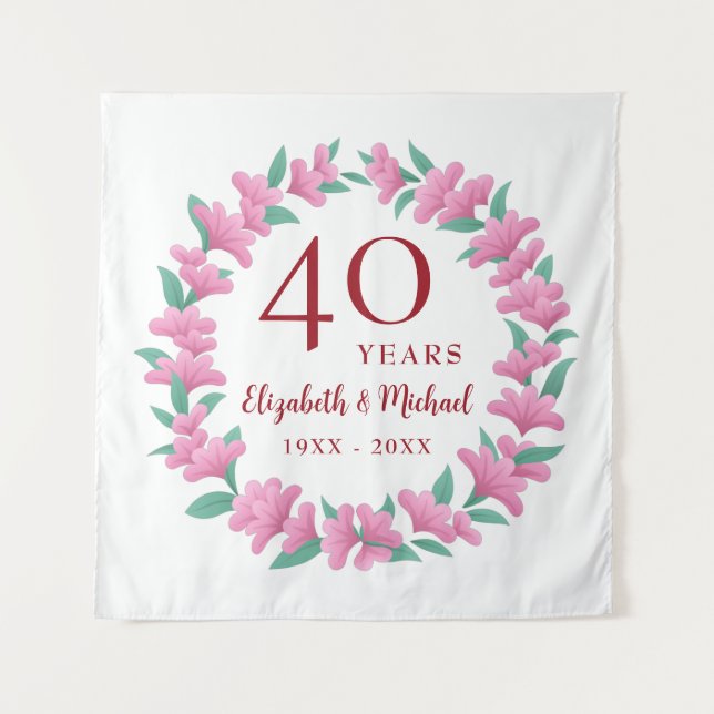 Ruby Floral Pink Blume Wreath zum 40. Jubiläum Wandteppich (Vorderseite)