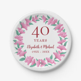 Ruby Floral Pink Blume zum 40. Jubiläum Kranz Pappteller