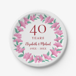 Ruby Floral Pink Blume zum 40. Jubiläum Kranz Pappteller